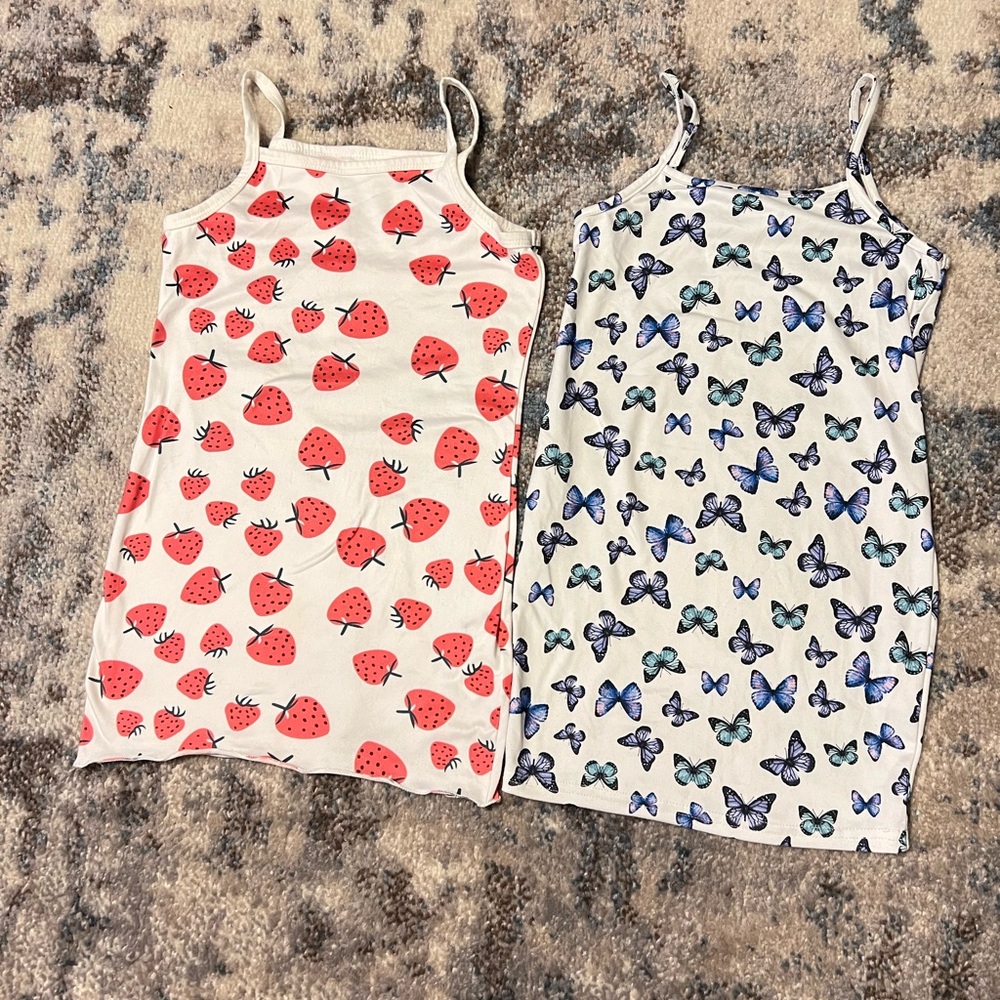SHEIN Girls Dresses with Strawberry and Butterfly Prints